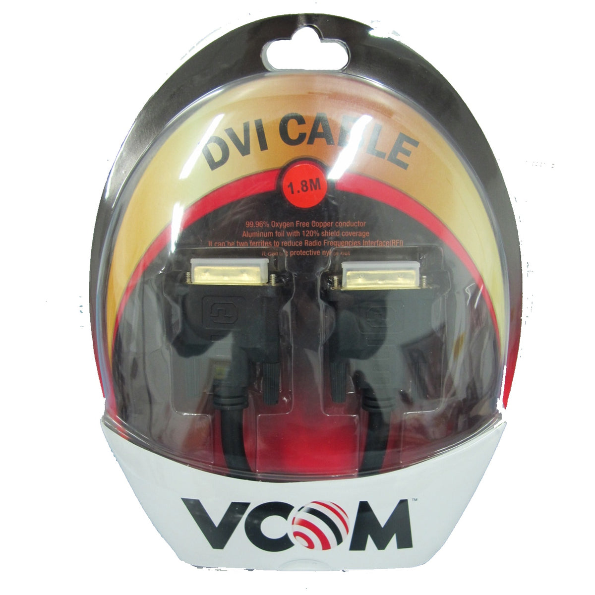 VCOM DVI-D (M) to DVI-D (M) 1.8m Black Retail Packaged Display Cable