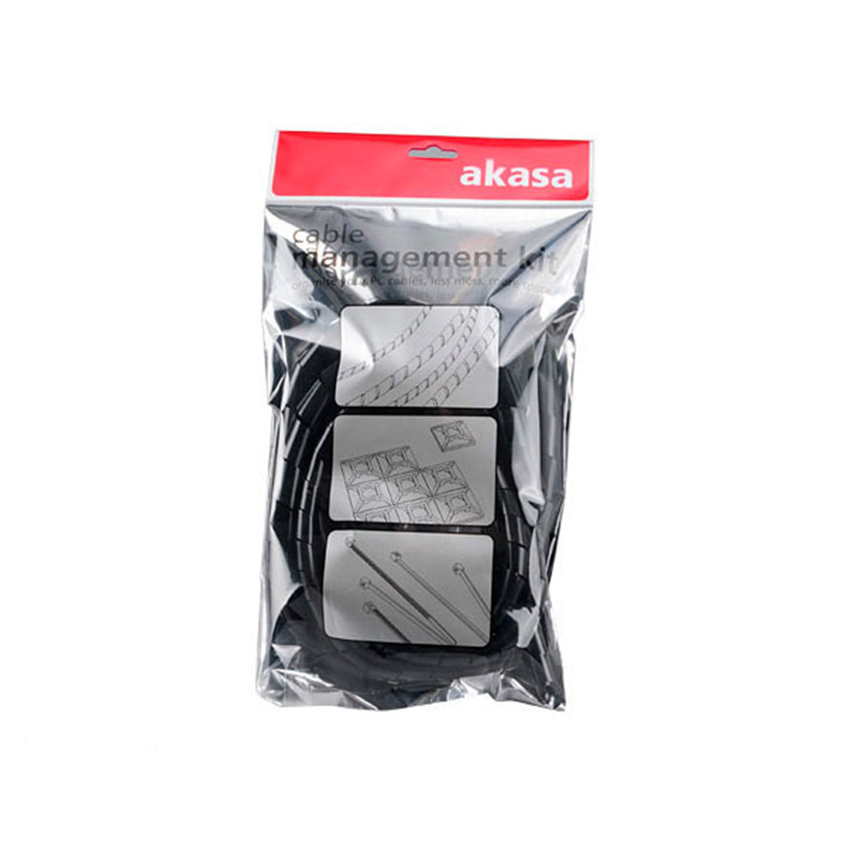 Akasa AK-TK-01BK Black Cable Management Kit - Spiral Wrap/Cable Ties/Cable Clamps