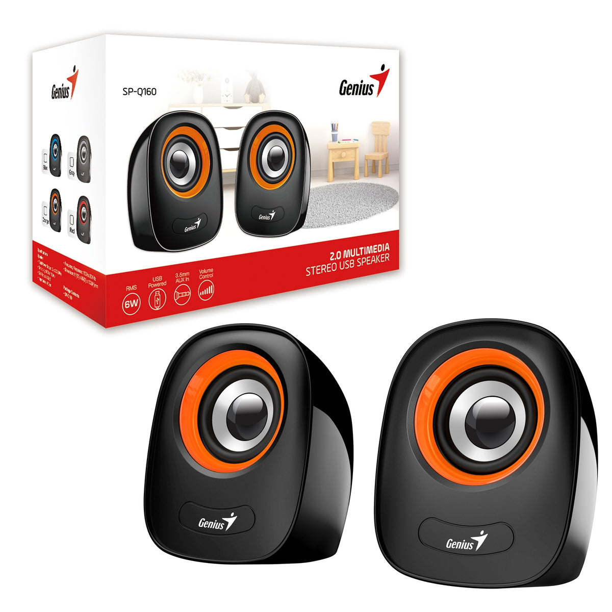 Genius SP-Q160 Orange Stereo Speakers