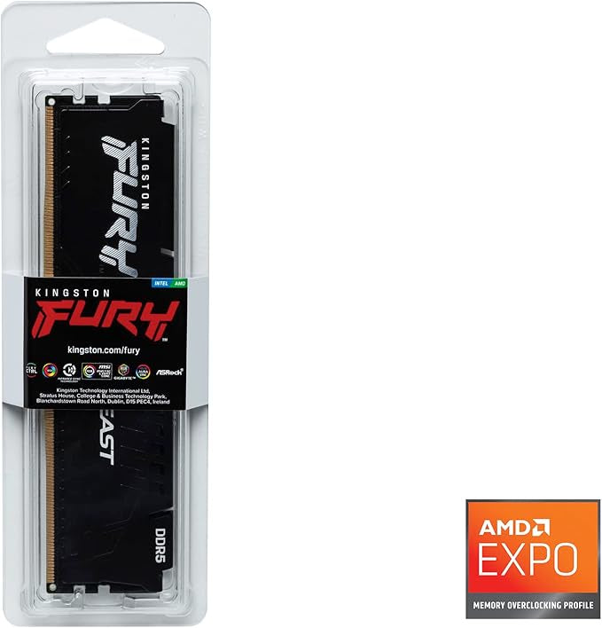 Kingston FURY Beast KF560C36BBE-16 16GB System Memory, 6000MT/s, DDR5, CL36, DIMM, Black, AMD EXPO Certified