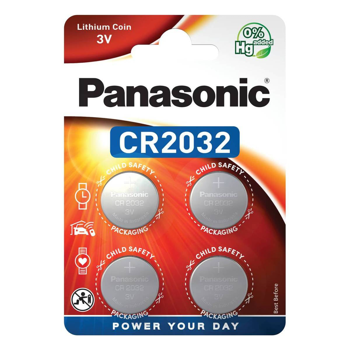 Panasonic Lithium Pack of 4 Coin Cell CR2032 Batteries