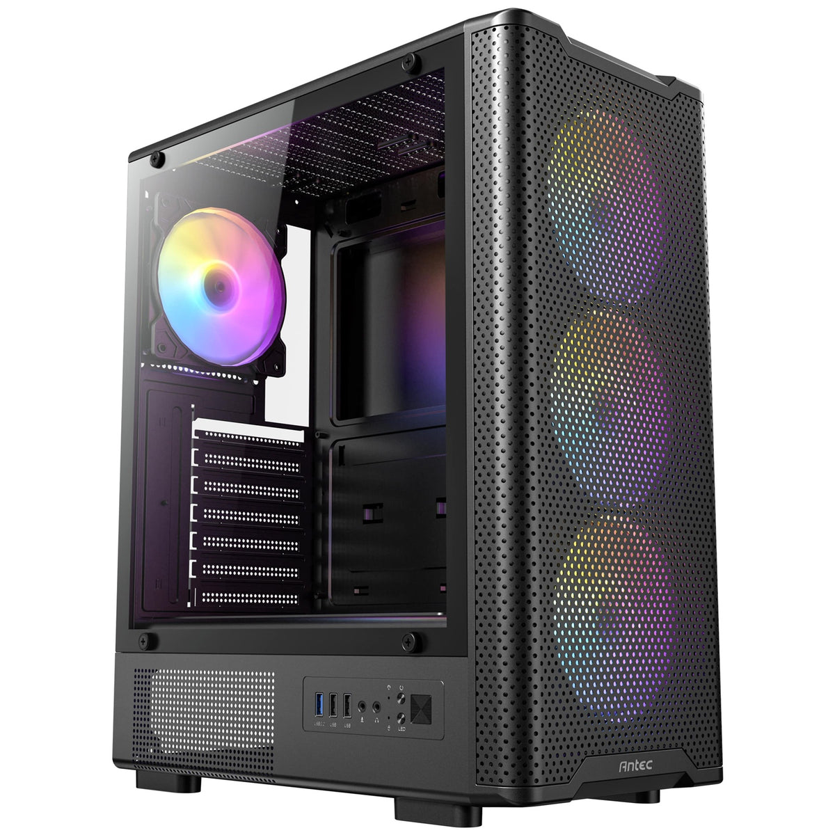 Antec VX310 ARGB Mid-Tower Gaming Case, 1 x USB 3.0 / 2 x USB 2.0, Tempered Glass Side Window Panel, High-Airflow Mesh Front , 3 x Pre-Installed ARGB LED Fans Included, ATX, Micro-ATX,ITX Compatible