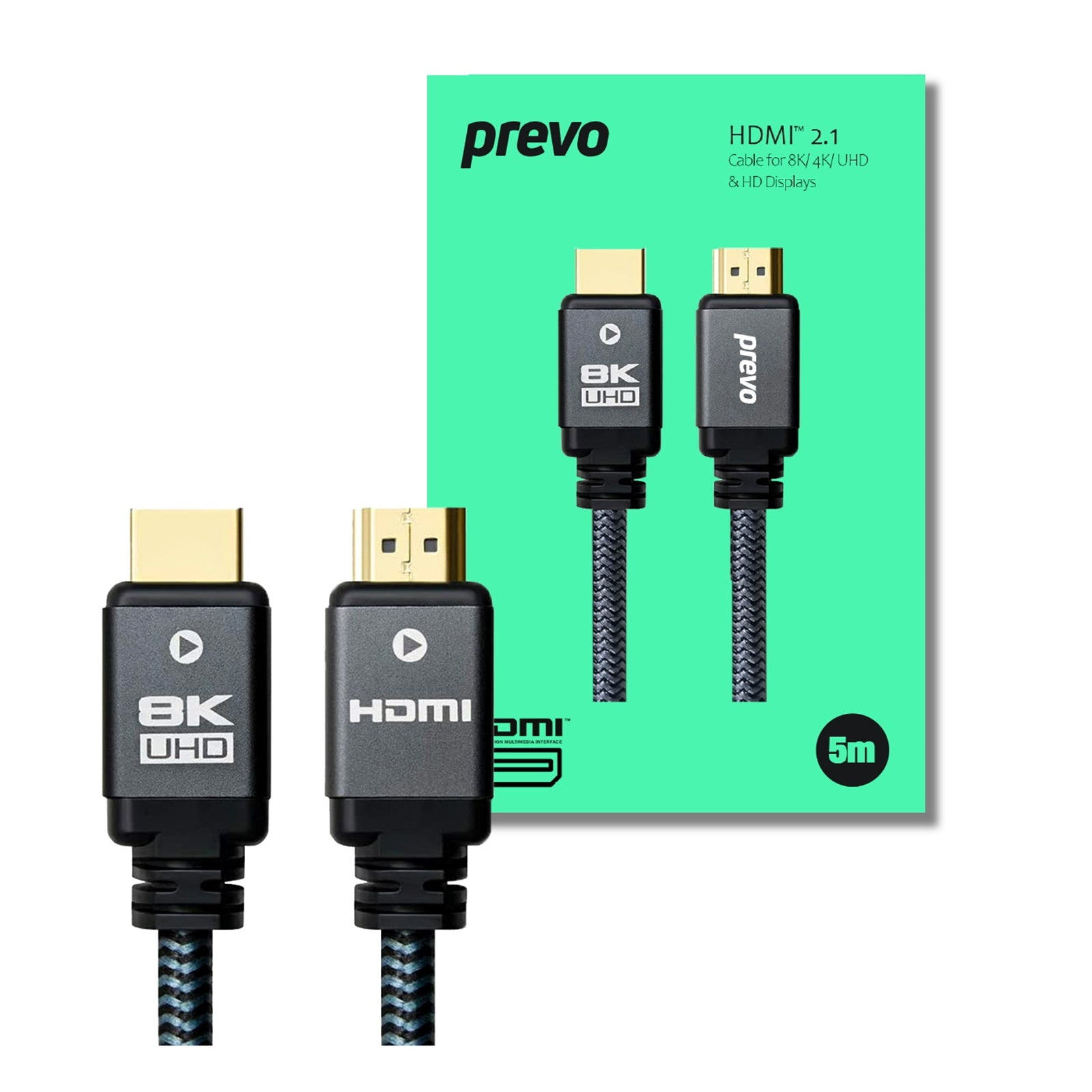 Prevo HDMI-2.1-5M HDMI Cable, HDMI 2.1 (M) to HDMI 2.1 (M), 5m, Black & Grey