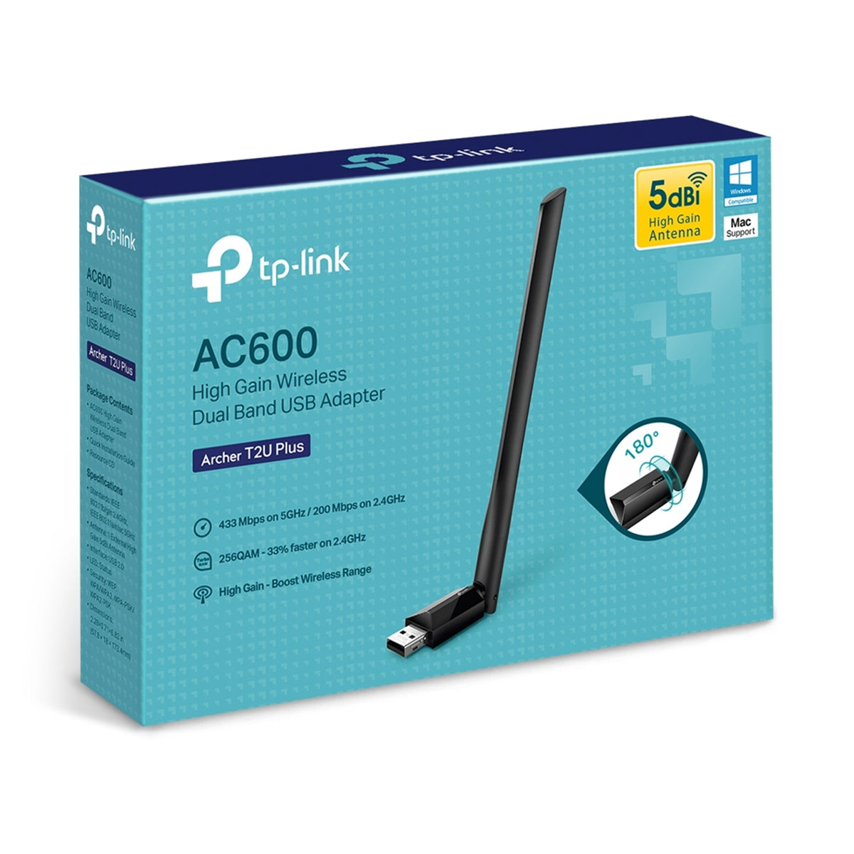 TP-Link Archer T2U Plus AC600 High Gain Wi-Fi Dual Band USB Adapter